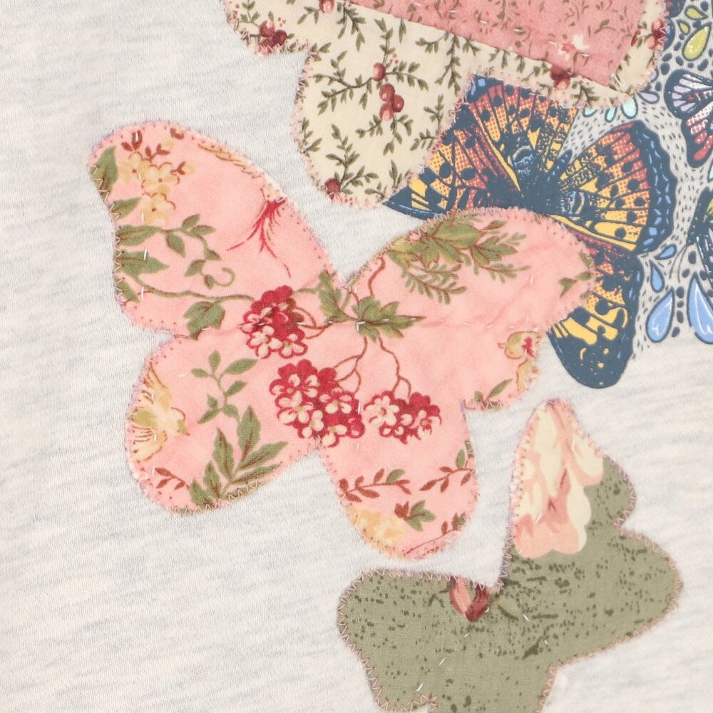 Upcycled Reworked Quilted Patch Butterfly Sweatshirt Light Gray - Picture 3 of 6